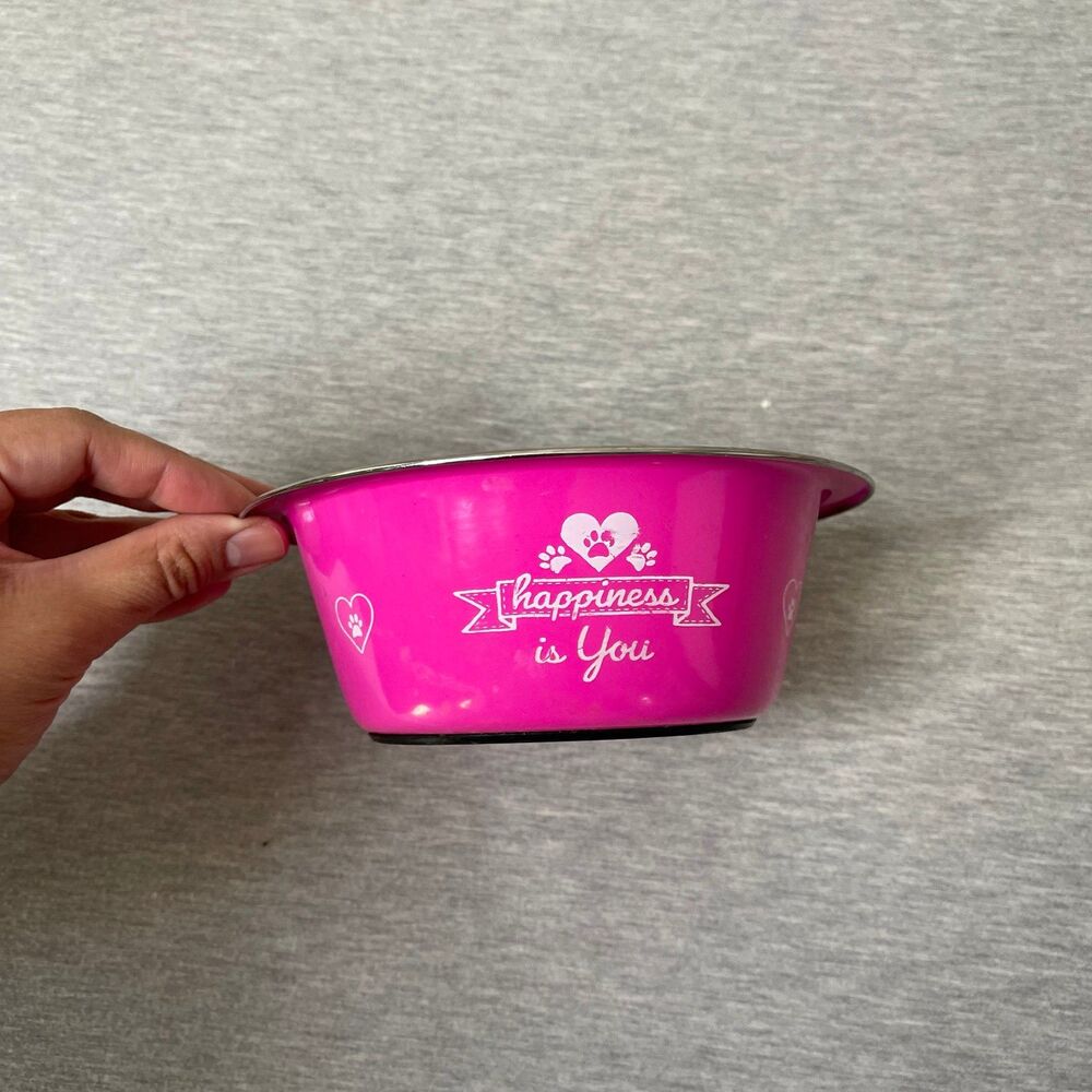 Petco Stainless Steel Happiness is You Pink Pet Water & Food Bowl - Picture 8 of 10